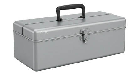 Isolated Silver Metal Toolbox with Black Handle