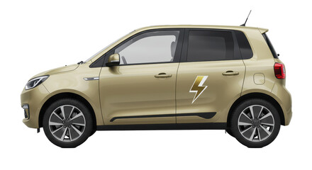 Isolated Electric Car in Beige with Lightning Bolt Decal
