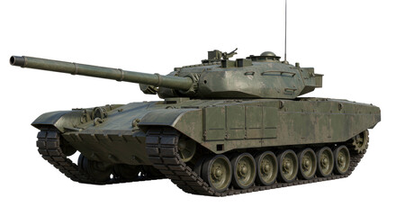 Isolated Olive Green Main Battle Tank on White