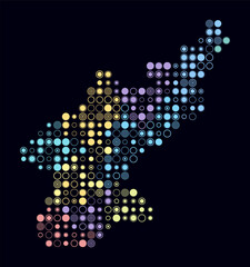 Dem. Rep. Korea, shape of the country build of colored cells. Digital style map of the Dem. Rep. Korea on dark background. Large size circle blocks. Plain vector illustration.