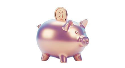 Isolated Pink Piggy Bank with Dollar Coin