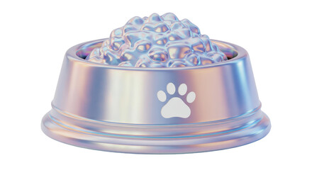 Isolated Iridescent Pet Food Bowl with Paw Print