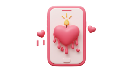 Isolated Heart Candle on Smartphone Screen