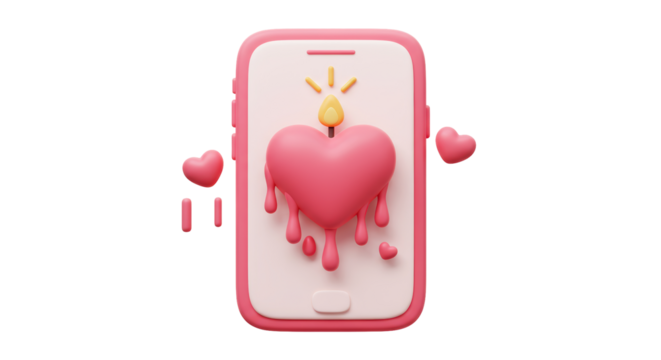 Isolated Heart Candle on Smartphone Screen