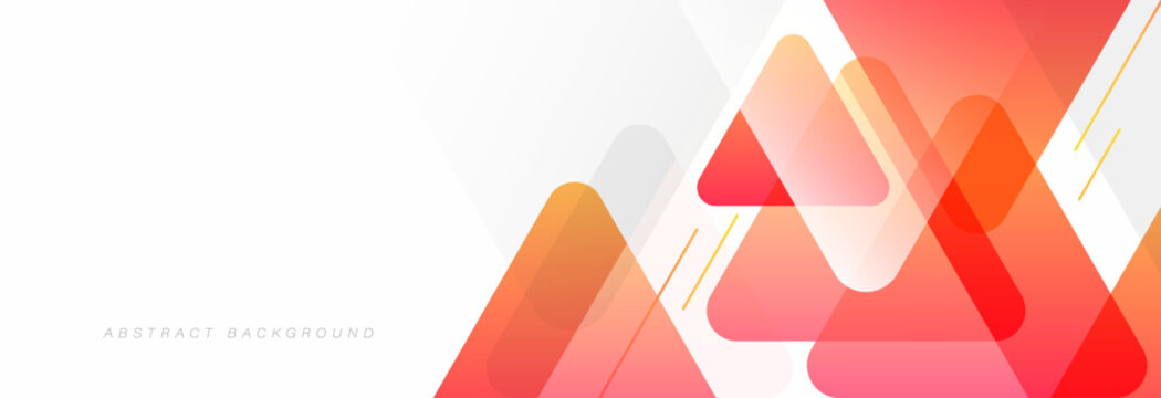 White abstract background with colorful triangle shape. Minimal geometric. Modern graphic design. Suit for cover, header, banner, brochure, presentation, flyer, website