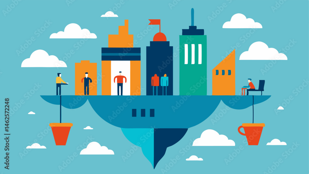 Poster inverted architecture a playful depiction of a city skyline where the buildings are upside down with