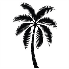 Minimalist black and white palm tree silhouette with symmetrical composition for tropical design