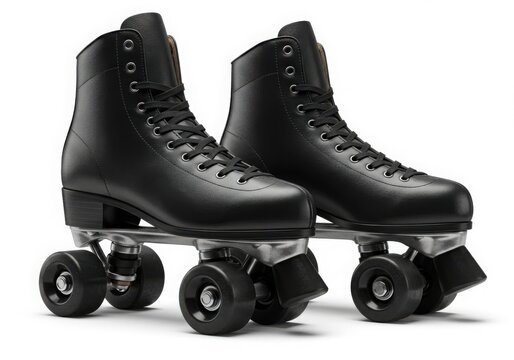 Pair of black roller skates isolated on white background