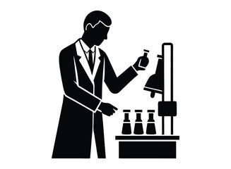Fototapeta premium silhouette of a medical doctror standing working in lab, Medical doctor making medicine in the lab.....