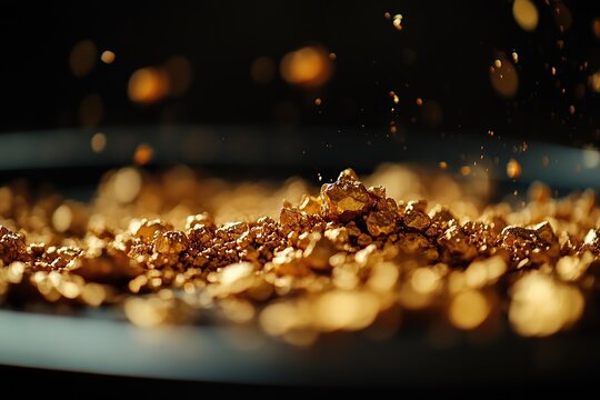 Dark background with glittering sparkls and golden shimmers. Christmas and New year bokeh lights in the background.