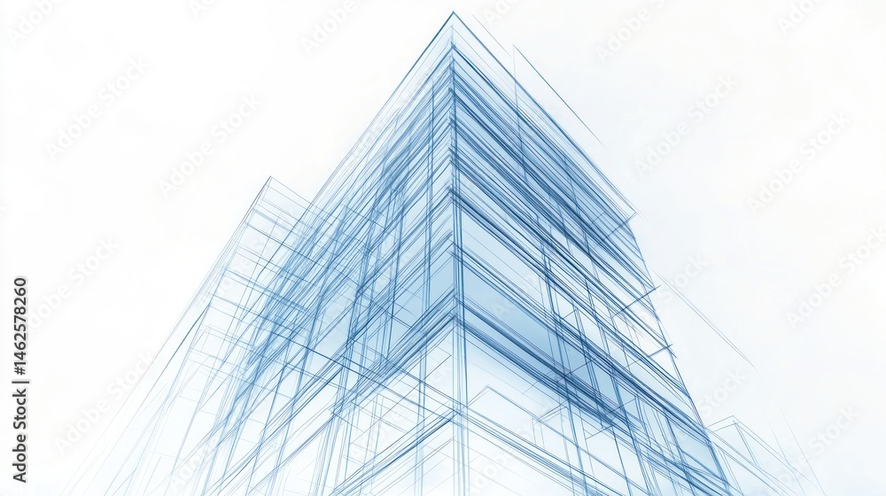 Poster abstract architecture blueprint drawing of modern building