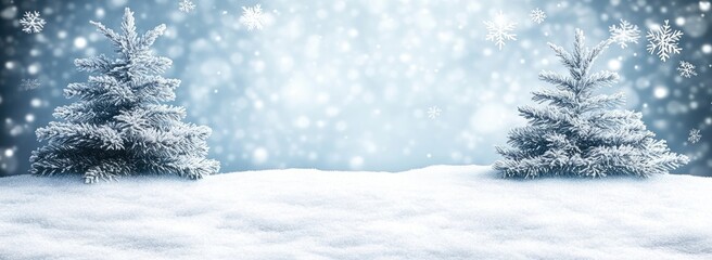 Snowy Winter Scene with Two Fir Trees