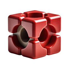 A bright red puzzle cube, highlighting its geometric shapes and smooth surfaces. isolated on a white background.