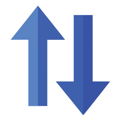 Two blue arrows, one pointing up and the other pointing down on white background