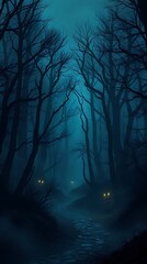 Obraz premium Dark Forest Path with Night Mystery.