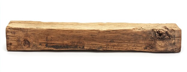 Rustic, rectangular wooden beam.  A large, rectangular piece of light brown wood with visible wood grain and knots