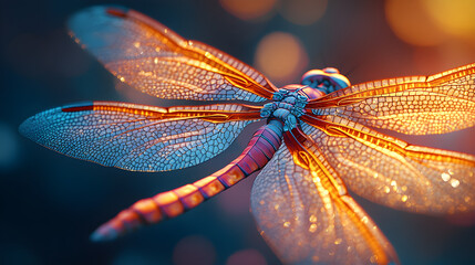Fototapeta premium High-definition macro of dragonfly wing veins in natural setting with shallow depth of field