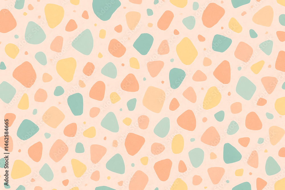 Poster a vibrant abstract pattern featuring colorful irregular shapes in soft pastel tones. ideal for backg