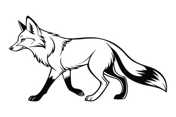 Wild Fox Walking Line Art vector, Outline fox sketch in Forest Animal Vector, fox Hand-Drawn Outline Illustration.