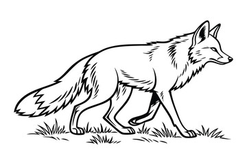 Wild Fox Walking Line Art vector, Outline fox sketch in Forest Animal Vector, fox Hand-Drawn Outline Illustration.