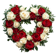 Heart Shaped Funeral Wreath with Roses Isolated on Transparent Background