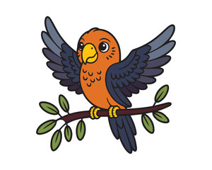 Cute bird cartoon on the tree branch vector art illustration.