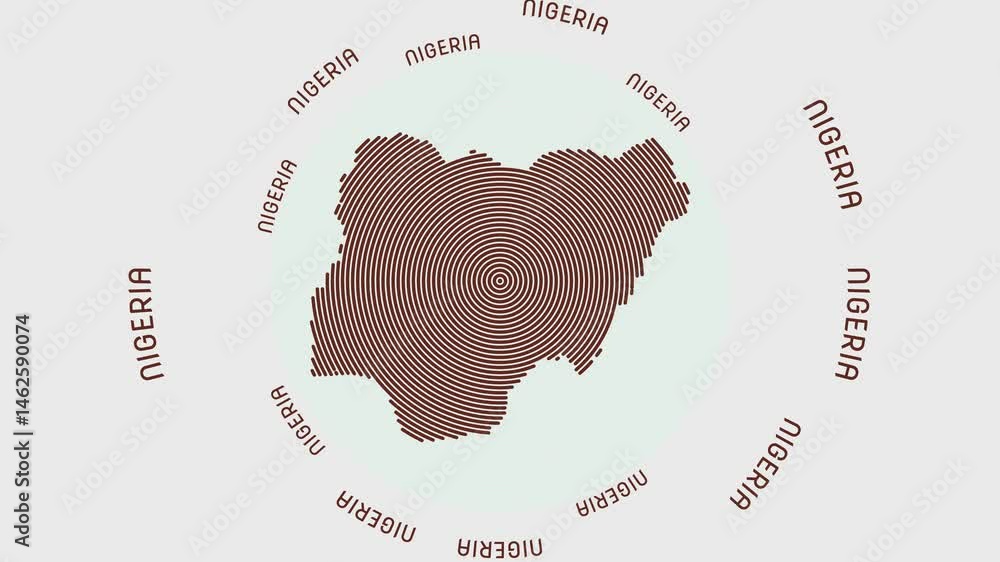 Poster nigeria shape with dynamic circles visual effect. animation of nigeria logo appearing from rotating 