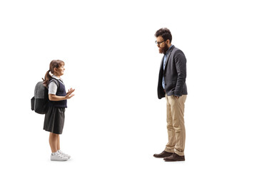 Schoolgirl talking to her father