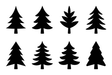 Silhouette christmas trees evergreen forest design