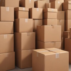 Fototapeta premium Close-up shot of several empty brown cardboard boxes , shipping supplies, white background, clean