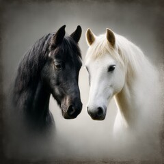 Yin and Yang: A Striking Portrait of Contrasting Horses, Symbolizing Harmony and Balance in Nature's Beauty