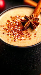 Warm Cocoa with Cinnamon and Star Anise in Dark Mug
