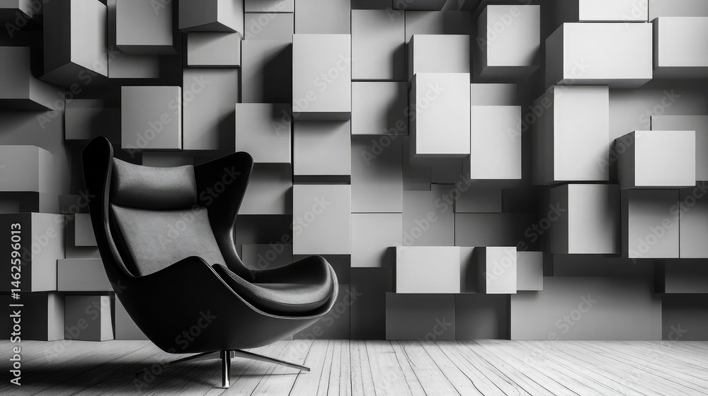 Poster modern d-effect wallpaper with cubes and shadows in grayscale palette