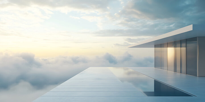 Modern House Above the Clouds Stunning Architecture Image Wallpaper Background