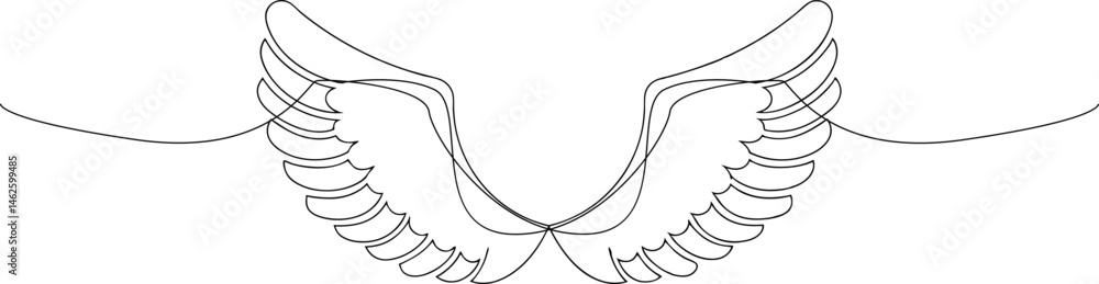 Poster continuous one line drawing of an angel wing in minimal and elegant style on a clean white backgroun