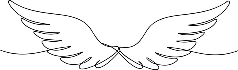 Continuous one line drawing of an angel wing in minimal and elegant style on a clean white background

