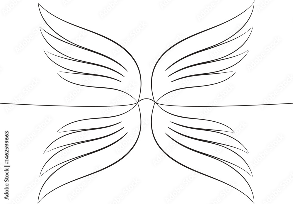 Poster continuous one line drawing of an angel wing in minimal and elegant style on a clean white backgroun