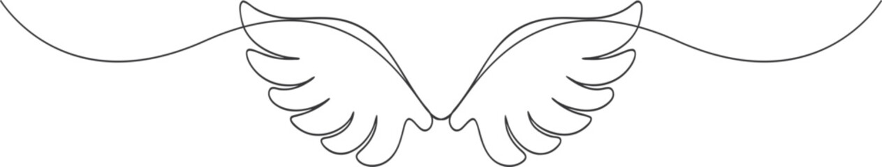 Continuous one line drawing of an angel wing in minimal and elegant style on a clean white background

