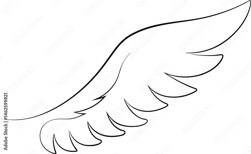 Poster continuous one line drawing of an angel wing in minimal and elegant style on a clean white backgroun
