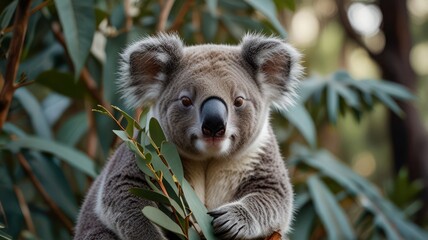 Fototapeta premium Sleepy Koala Resting on Eucalyptus Tree