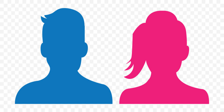 Blue Man and Pink woman avatar profile. Male and Female icon. Vector illustration on Transparent Background. EPS 10 .