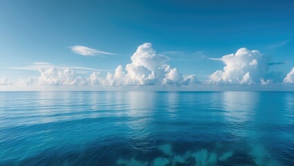 Blue Ocean and Sky Scene with White Cloud