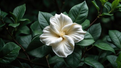Fototapeta premium Temple garden featuring blooming white gardenia flowers.