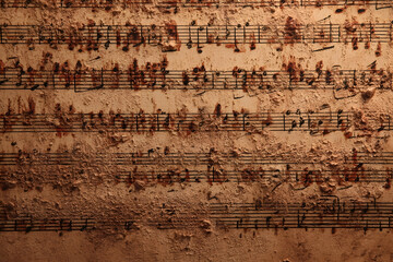 Aged musical notation on a textured surface.