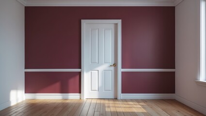 Room interior showcasing door, crown molding, and baseboard at the corner
