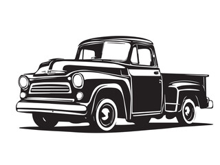 Silhouette of old pickup truck. Black silhouette of a pickup truck isolated on white background. Vector silhouette.   © Shabeer