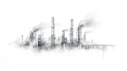 Industrial Sketch: A Monochromatic Depiction of an Industrial Landscape