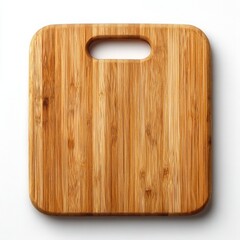 Square bamboo cutting board with a handle, isolated on a white background