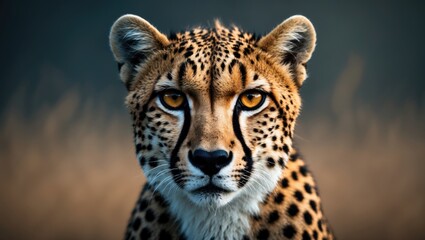 Obraz premium Wildlife image of a cheetah's face with detailed eyes and whiskers on white background