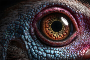 Fototapeta premium Detailed close-up view of a creature's eye and scales.
